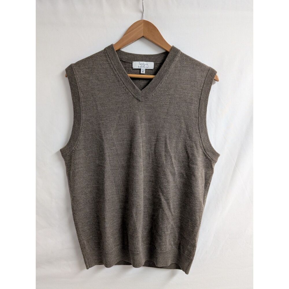Turnbury Mens M Brown Merino Wool V-Neck Sleeveless Pullover Sweater Vest